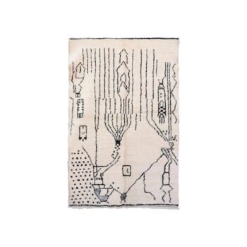 Pure wool Moroccan Berber rug, ivory with black pattern