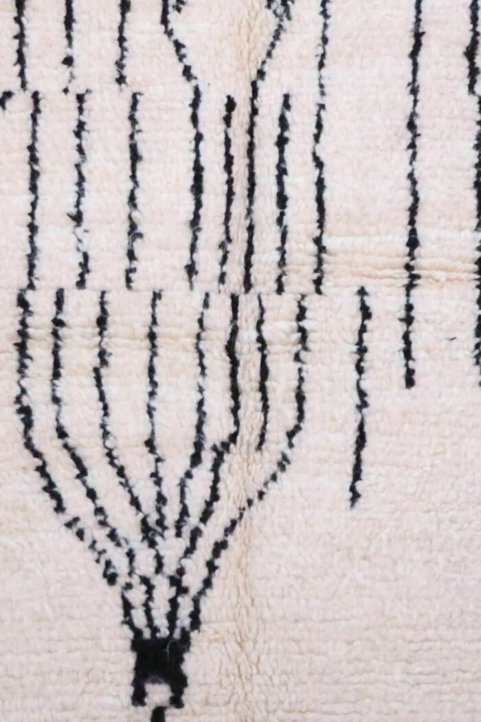 Pure wool Moroccan Berber rug, ivory with black pattern