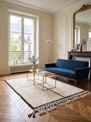 Pure wool Moroccan Berber rug, plain ivory
