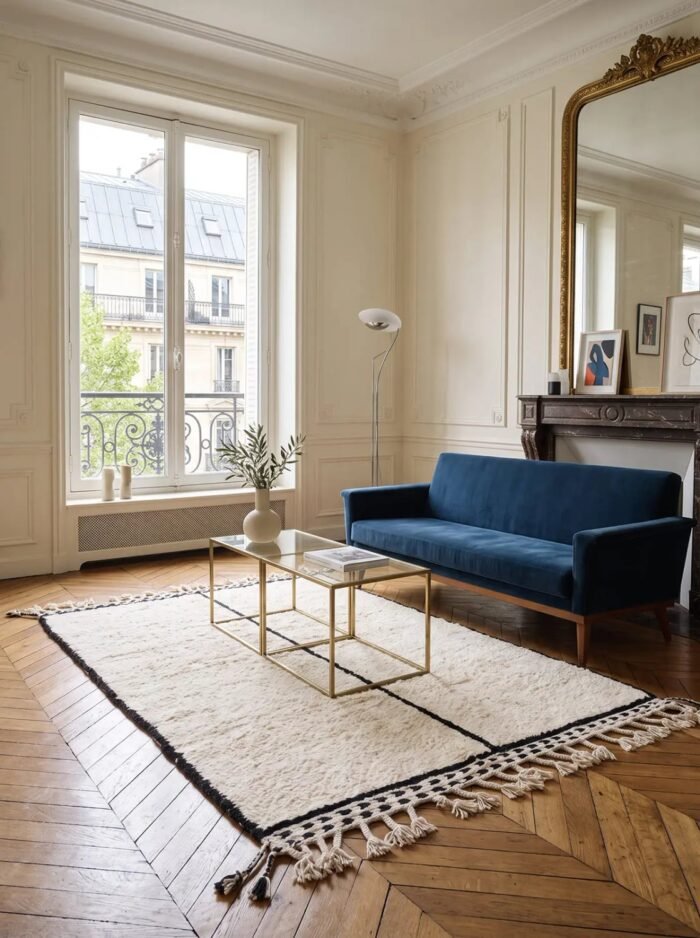 Pure wool Moroccan Berber rug, plain ivory