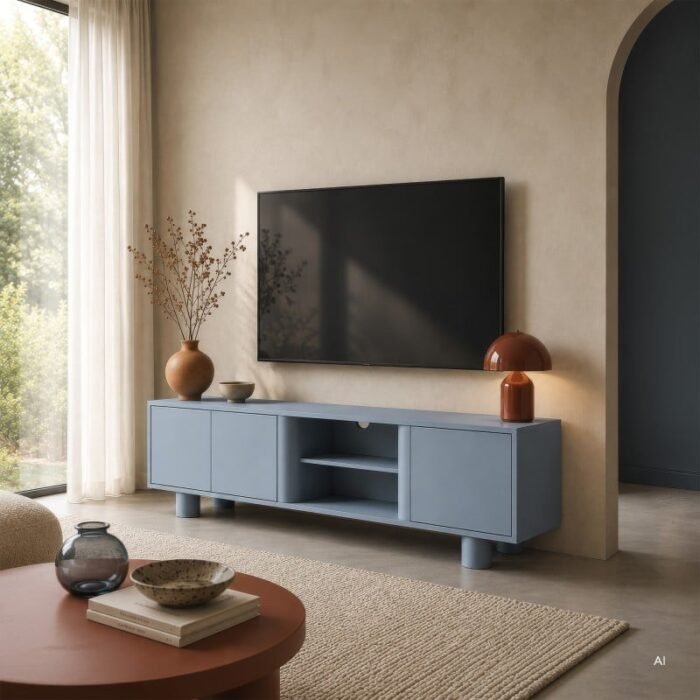 TV spintelė FRONDERA, 160 cm, dūminė mėlyna